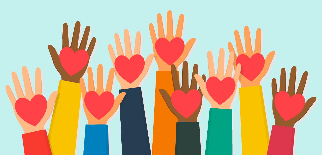 illustration of raised hands with hearts