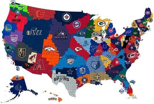 Map of sports teams