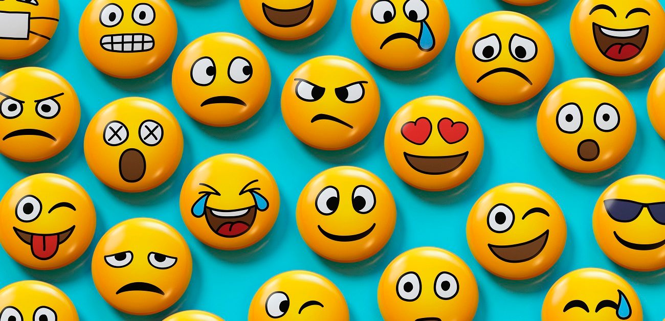 Emoji badges on blue background