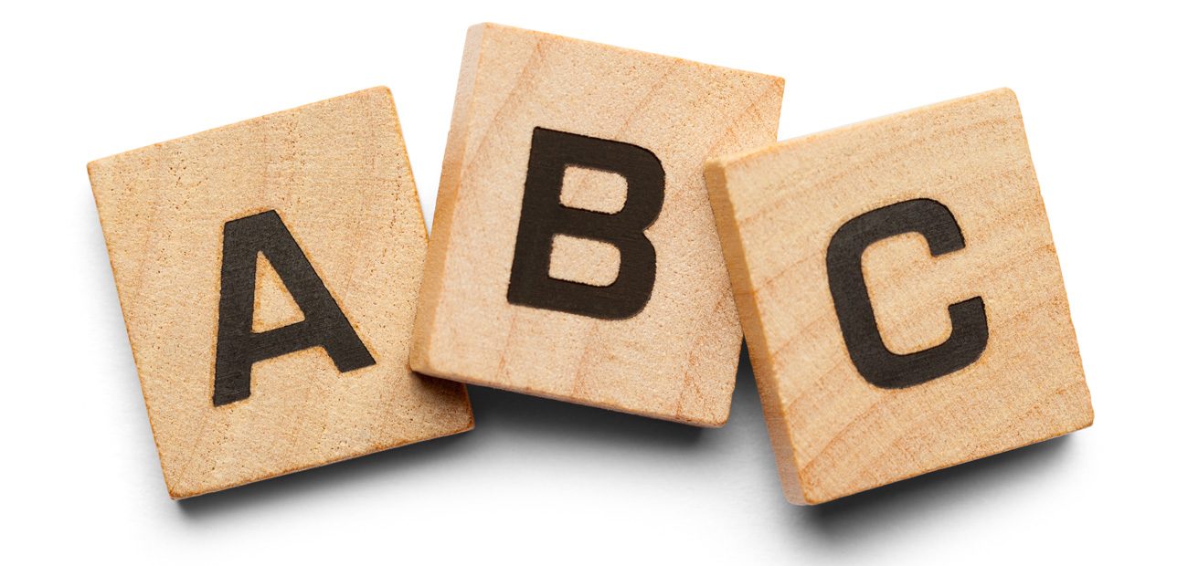 a, b, c, Scrabble tiles