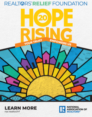Full-page ad for the REALTORS® Relief Foundation's Hope Rising fundraising campaign.