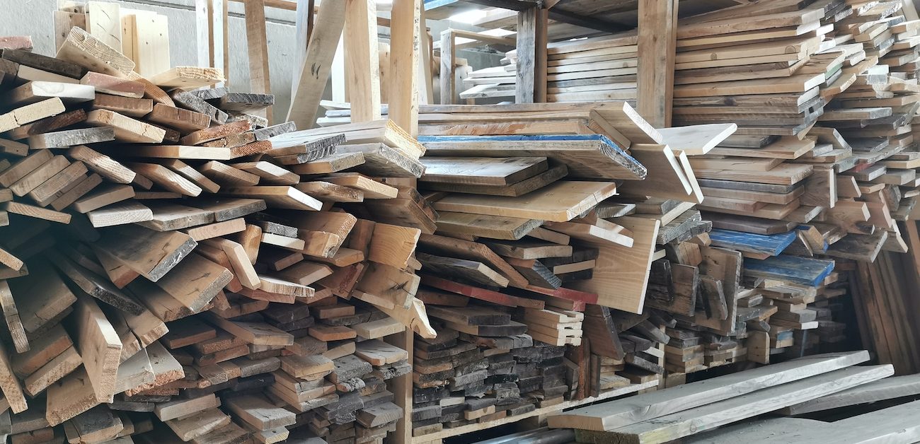 Pallet of wood planks.