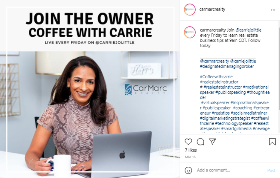 Coffee With Carrie social media post
