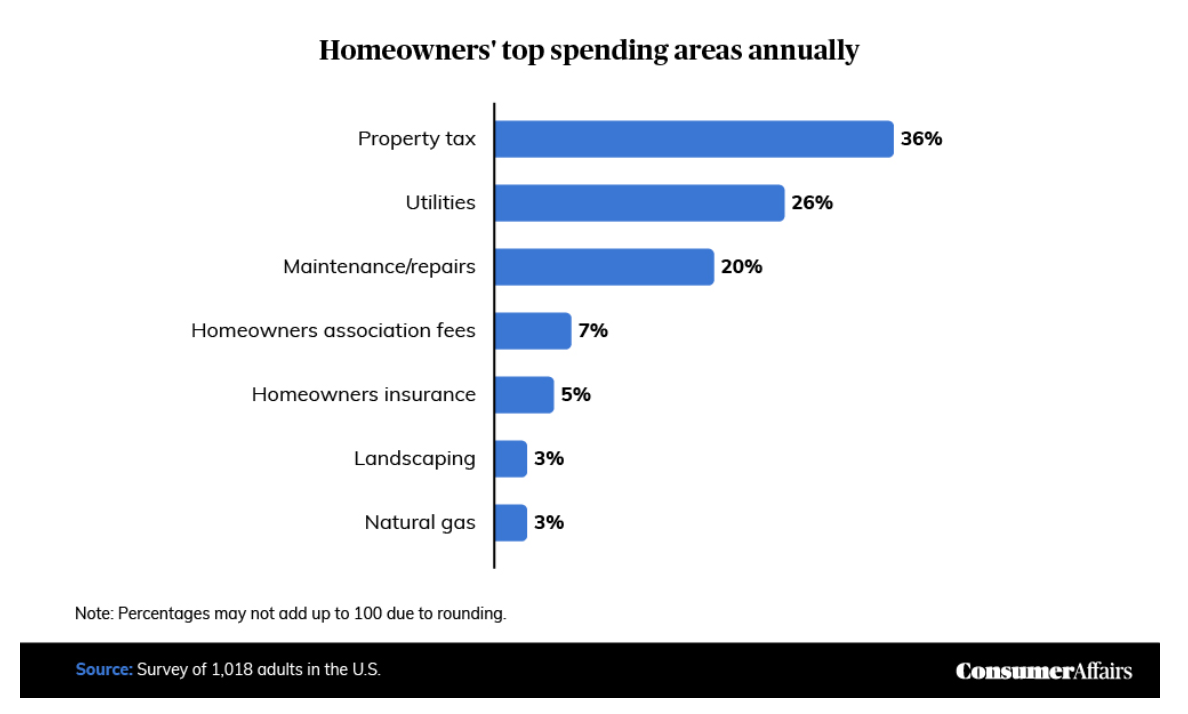 A bar chart showing homeowners' top spending areas annually.