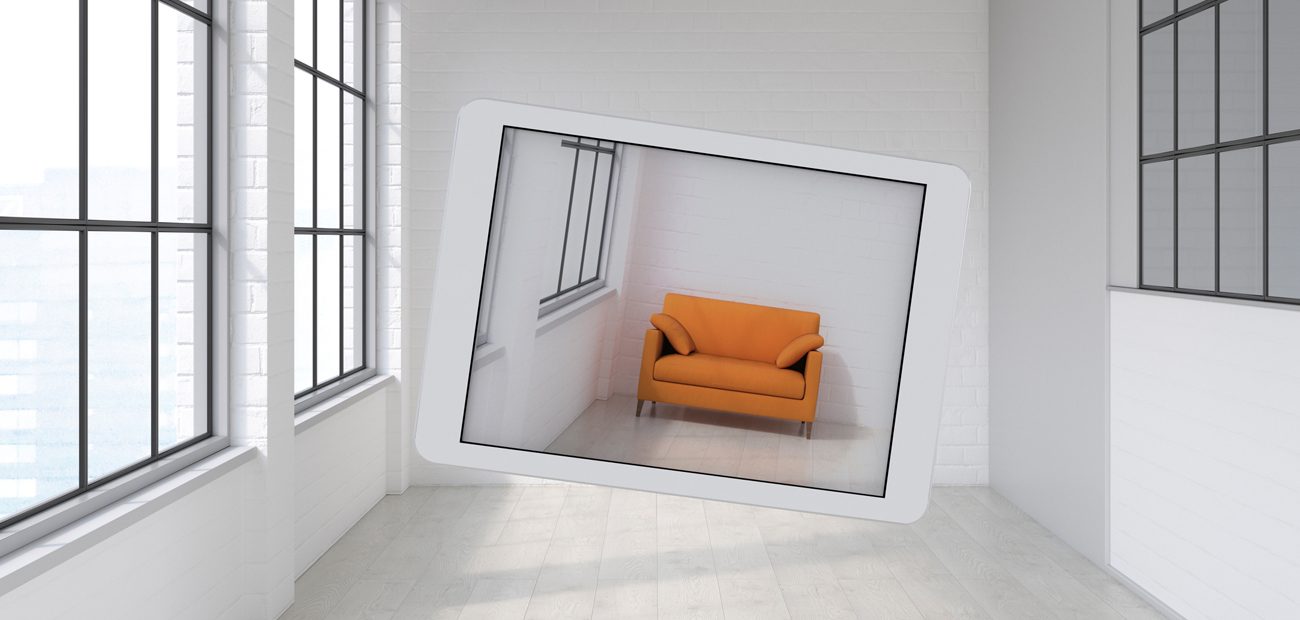 couch superimposed on empty room photo
