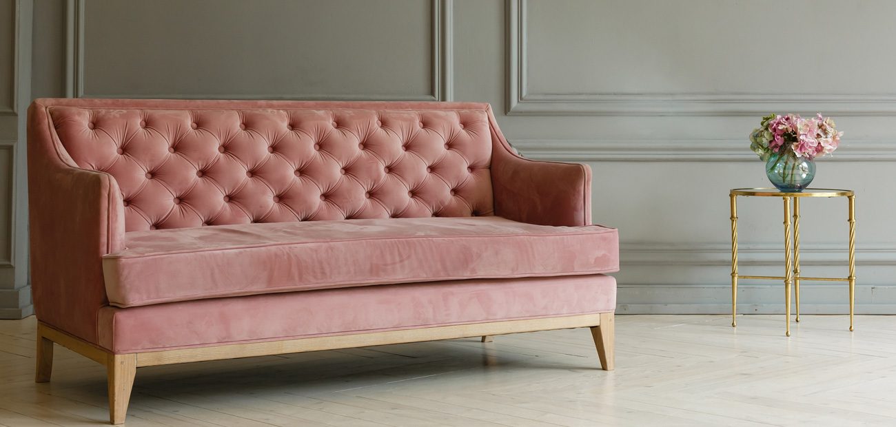 pink velvet couch