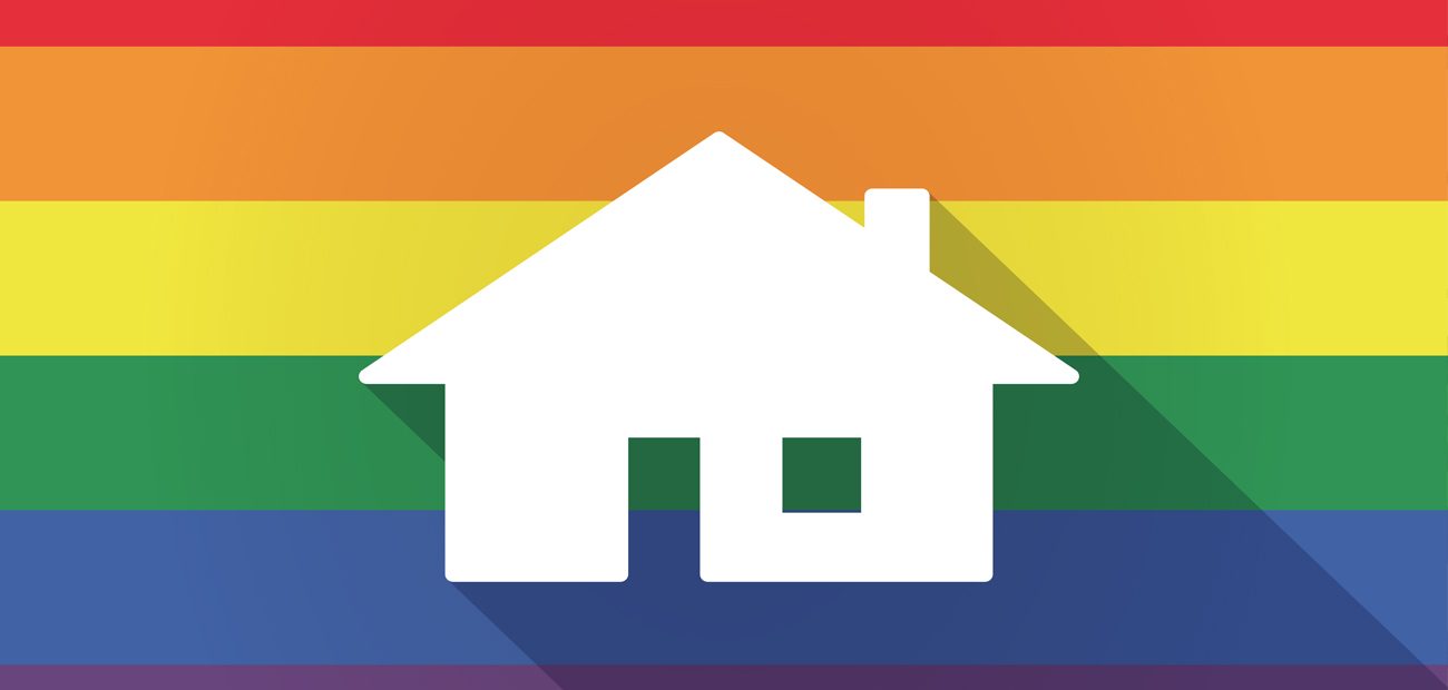 home silhouette on gay pride flag