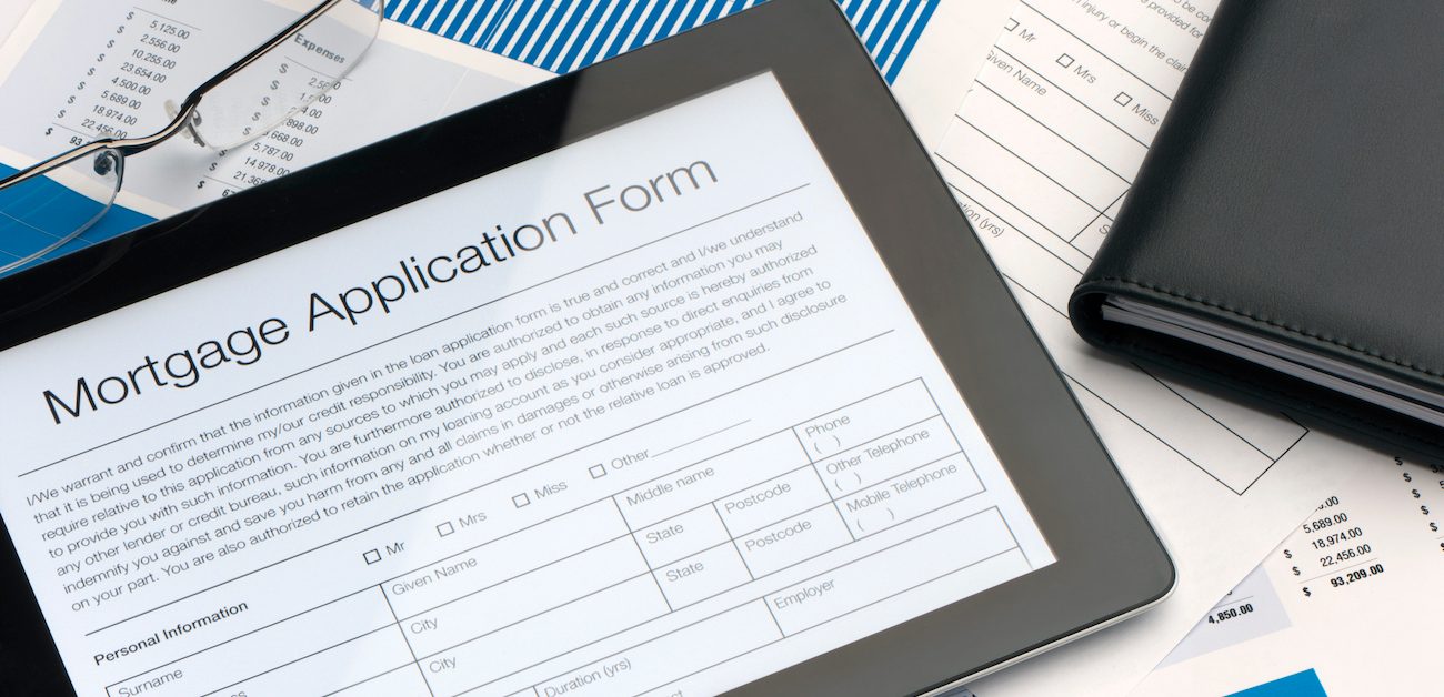Online mortgage application form on a digital tablet