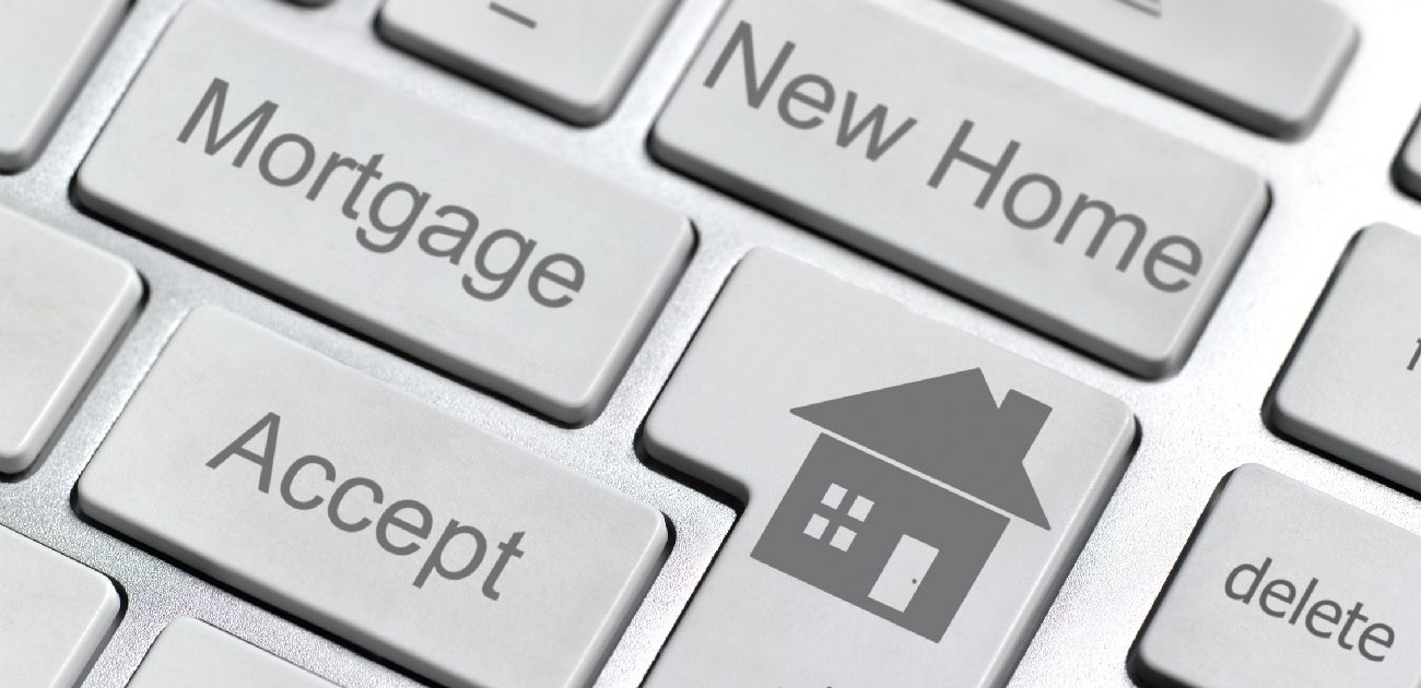 A picture of a keyboard with key icons replaced with housing terms and an image of a house on the Enter key